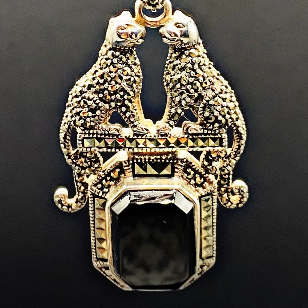 Vintage Silver Marcasite Jaguar Panther Necklace - Picture 15 of 15
